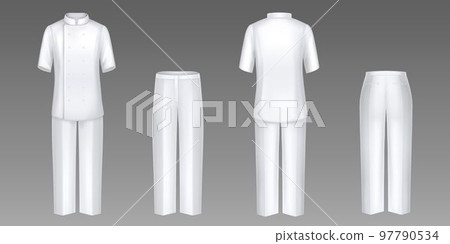 Chef clothes, white jacket and pants, cook uniform Chef clothes, white jacket and pants, cook uniform 97790534