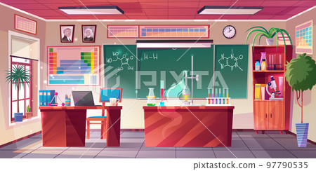Chemistry classroom interior cartoon illustration Chemistry classroom interior cartoon illustration 97790535