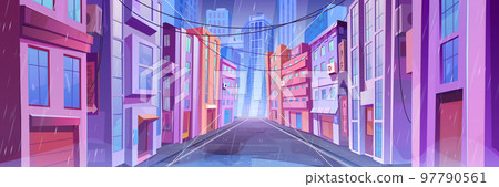 City street with road at rain, empty wet driveway 97790561