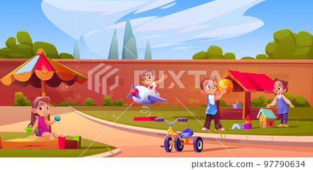 Playground with kids playing on backyard 97790634