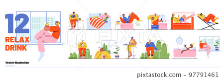Set of people drink and relax at home, bar, street 97791461