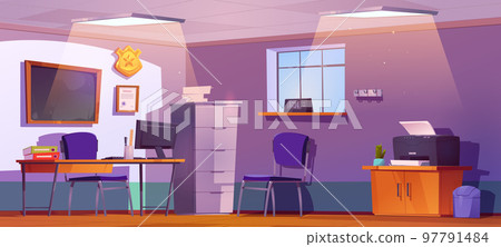 Cartoon police office interior design 97791484