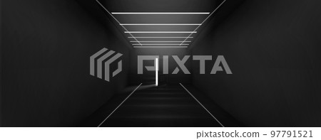 Open door with light glow in the end of corridor Open door with light glow in the end of corridor 97791521