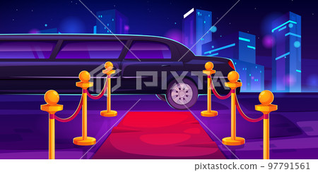 Luxury black limousine near empty red carpet 97791561