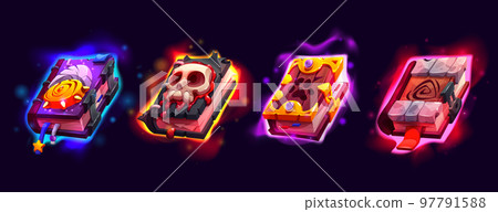 Cartoon set of evil magic spell books 97791588