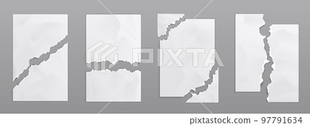 Realistic set of torn paper sheets on grey 97791634