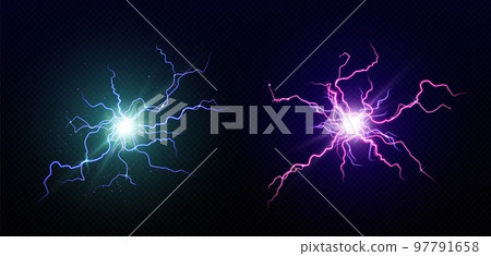 Electric balls, round lightning, blue thunderbolts 97791658