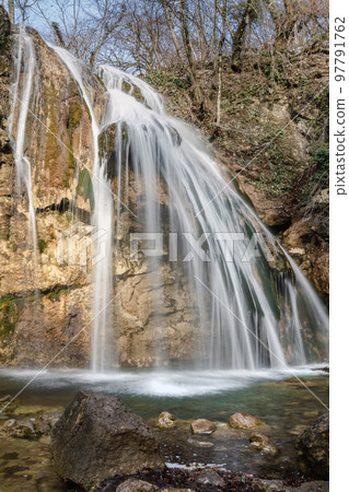 Djur-Djur waterfall in early spring. Khapkhalskiy canyon in Crimea 97791762
