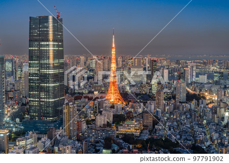 Night view of Tokyo Tower seen from Minato Ward 97791902