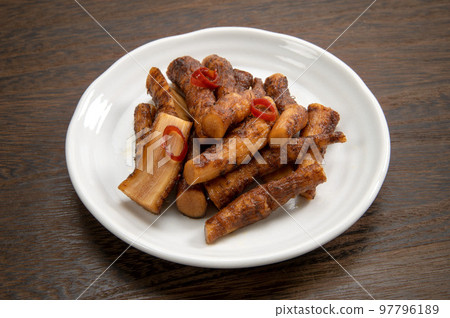 Edible wild burdock marinated in soy sauce 97796189