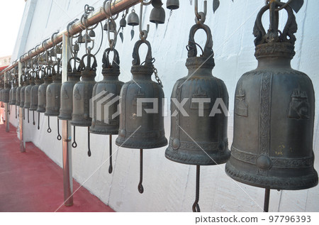 Bells at The golden mount temple. Important tourist attractions in Thailand popular with foreigners. 97796393