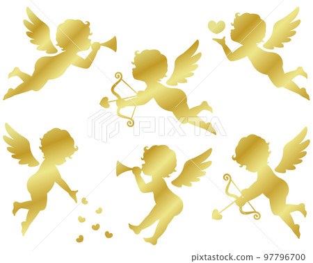 Cupid's golden silhouette illustration set 97796700