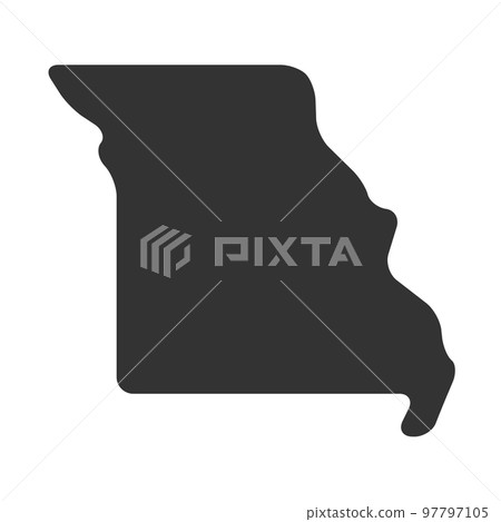 Missouri state of United States of America, USA. Simplified thick black silhouette map with rounded corners. Simple flat vector illustration 97797105