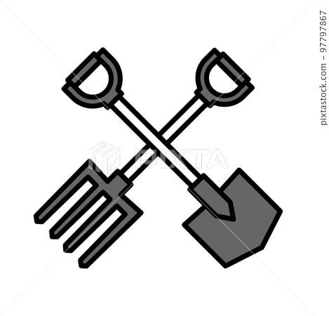 Illustration Vector Graphic of Shovel and Fork Icon Illustration Vector Graphic of Shovel and Fork Icon 97797867