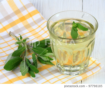 Herbal tea made from sage, Salvia officinalis 97798185