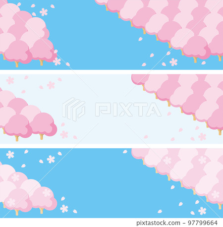 Banner spring sakura cherry blossom isometric frame background copy space illustration material set 97799664