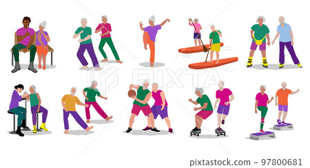 Older man and woman leisure activities set 97800681