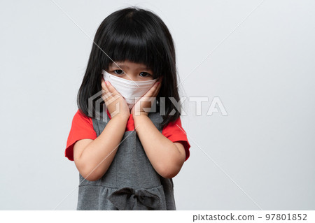 Portrait of Asian girl kid with protective face mask ready for new school year with pandemic restrictions. Concept of kid going back to school and new normal lifestyle Portrait of Asian girl kid with protective face mask ready for new school year with pandemic restrictions. Concept of kid going back to school and new normal lifestyle 97801852