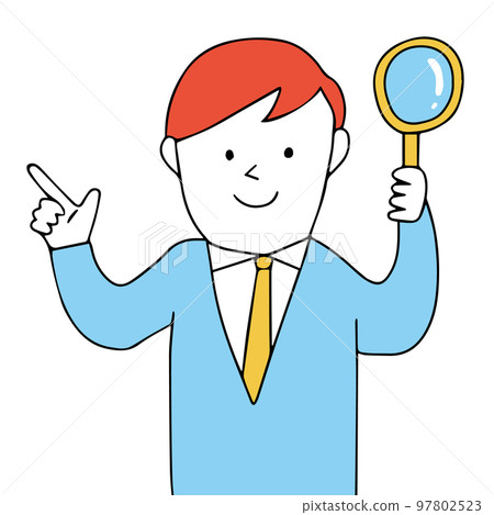 一個人拿著放大鏡和教學要點的插圖 一個人拿著放大鏡和教學要點的插圖 97802523
