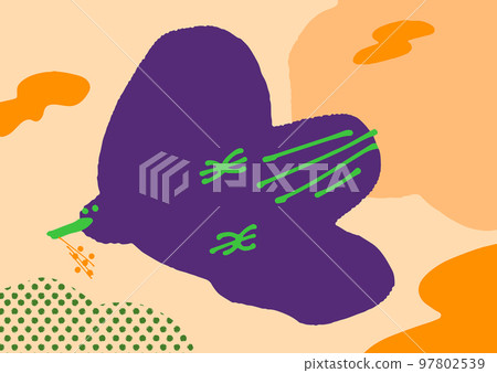 Illustration of a crow crossing the sunset sky 97802539