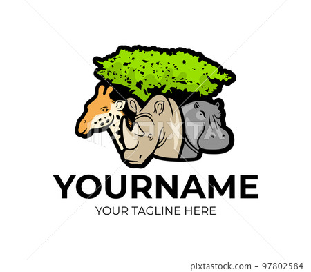 African safari, giraffe, rhino and hippopotamus under a tree, logo design. Animals, nature, national park and zoo, vector design and illustration African safari, giraffe, rhino and hippopotamus under a tree, logo design. Animals, nature, national park and zoo, vector design and illustration 97802584