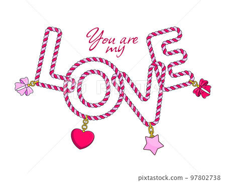 Love word. Rope and chains lettering. Jewelry decoration in Boho style 97802738