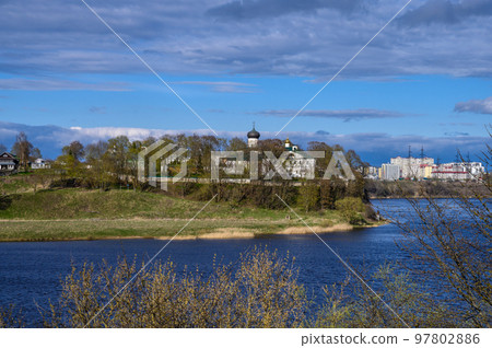 Snetogorsky Monastery. Nice view of the monastery and the city. Milestones in history. Sunny day. 97802886