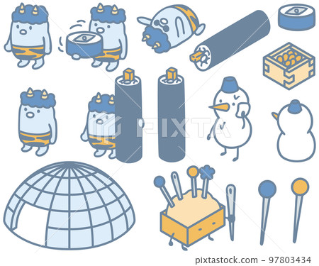 Image material for February: Setsubun, demon, snowman, needle memorial service Image material for February: Setsubun, demon, snowman, needle memorial service 97803434