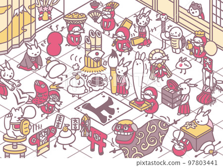 New Year's image: Rabbit, Dharma, New Year's event, New Year's play, Kagami-mochi 97803441