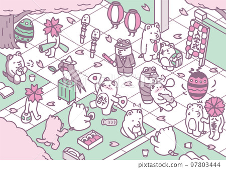 Hanami 四月圖像老鼠櫻花入學儀式 97803444