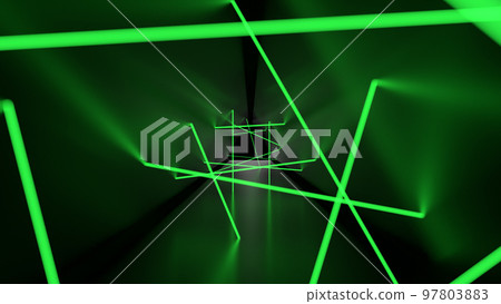 3D illustration of a corridor with laser beam security 97803883