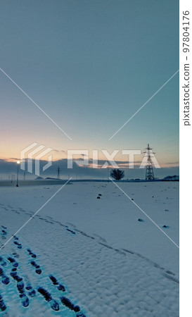 Snow scene at sunrise Snow scene at sunrise 97804176