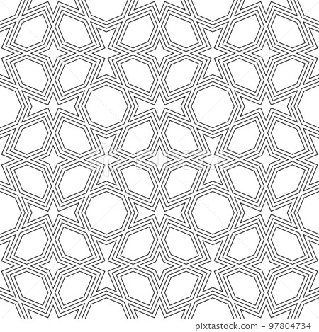 Seamless geometric ornament based on traditional islamic art. Black and white. Seamless geometric ornament based on traditional islamic art. Black and white. 97804734
