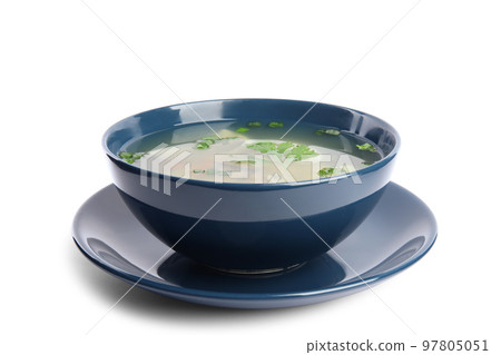 Delicious fish soup in bowl isolated on white Delicious fish soup in bowl isolated on white 97805051