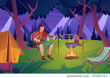 Summer Camping Cartoon Vector Illustration 97805327