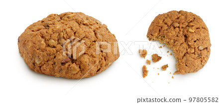 oatmeal cookies with flax, pumpkin and sunflower seeds with full depth of field. Top view. Flat lay oatmeal cookies with flax, pumpkin and sunflower seeds with full depth of field. Top view. Flat lay 97805582