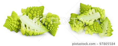 Romanesco broccoli cabbage or Roman Cauliflower isolated on white background with full depth of field 97805584