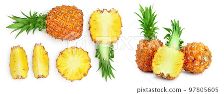 pineapple isolated on white background with full depth of field. Top view. Flat lay pineapple isolated on white background with full depth of field. Top view. Flat lay 97805605