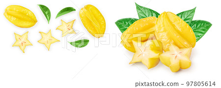 Carambola or star-fruit isolated on white background with copy space for your text. Top view. Flat lay 97805614
