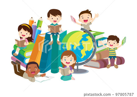 Happy Children reading book Back to School Concept kids and book 97805787