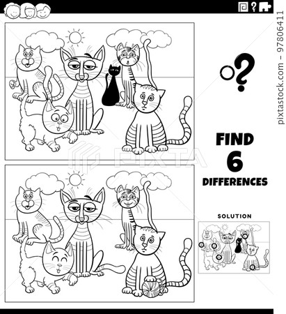 differences game with cartoon cats coloring page 97806411