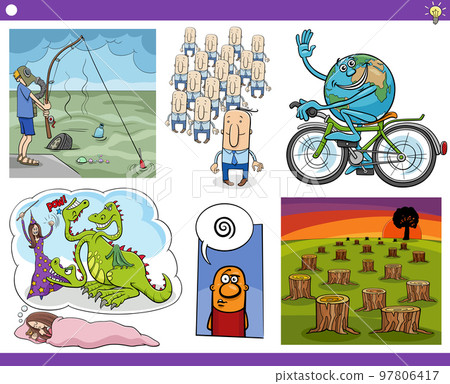 cartoon concepts or metaphors or sayings set 97806417