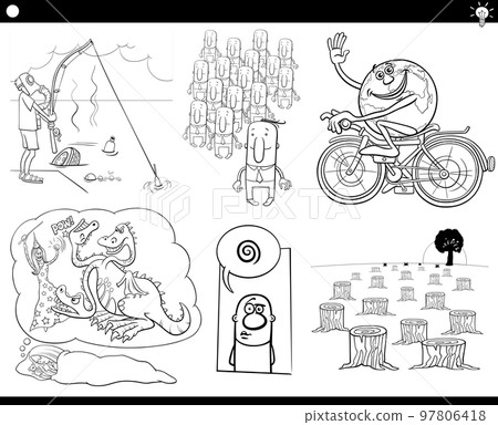 cartoon concepts or metaphors or proverbs set 97806418
