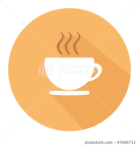 Cup of coffee flat icon. Hot coffee. Cup in a yellow circle background with shadow. Suitable for logo. Simple flat design. Vector art 97806711