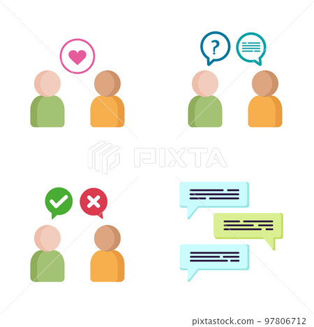 Conversation icons set. Simple flat persons and speech bubles. Chatting. Discussion. Communications 97806712