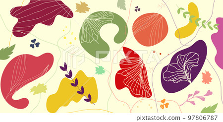 Abstract color background with different shapes and lines. Simple creative scribble wallpaper. Vector art 97806787