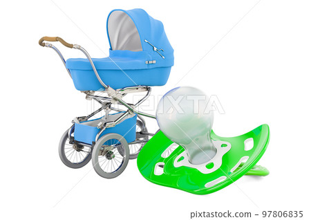 Baby dummy with baby carriage, 3D rendering 97806835