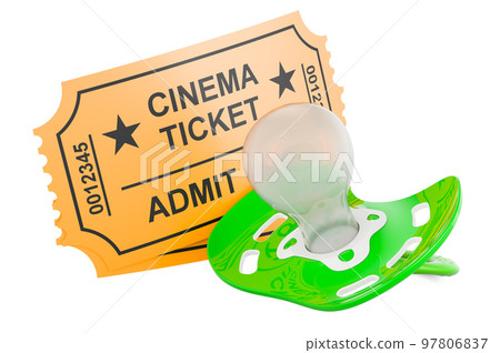 Baby pacifier with cinema tickets, 3D rendering 97806837