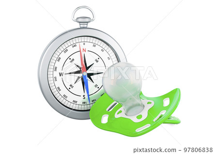 Baby pacifier with compass, 3D rendering Baby pacifier with compass, 3D rendering 97806838