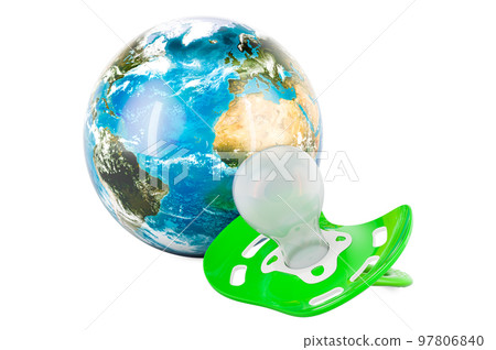 Baby pacifier with Earth Globe, 3D rendering 97806840